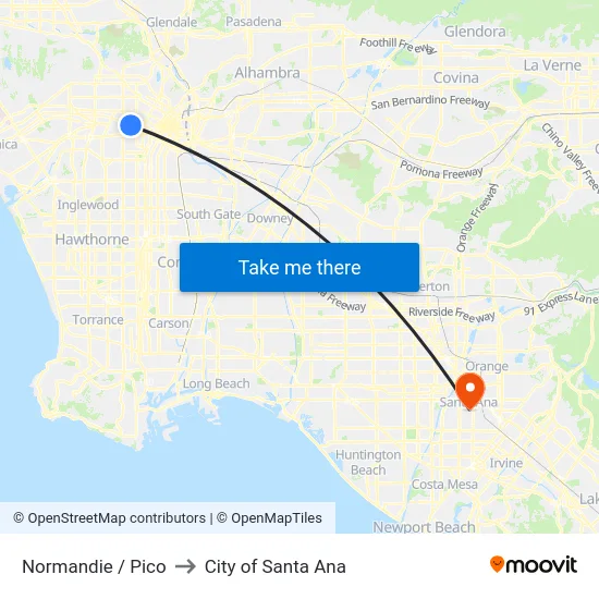 Normandie / Pico to City of Santa Ana map