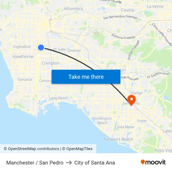 Manchester / San Pedro to City of Santa Ana map