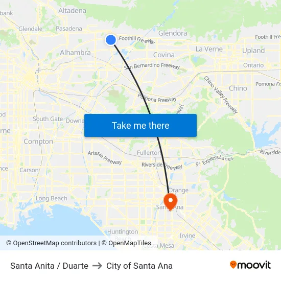 Santa Anita / Duarte to City of Santa Ana map