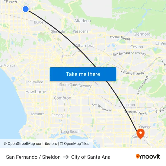 San Fernando / Sheldon to City of Santa Ana map
