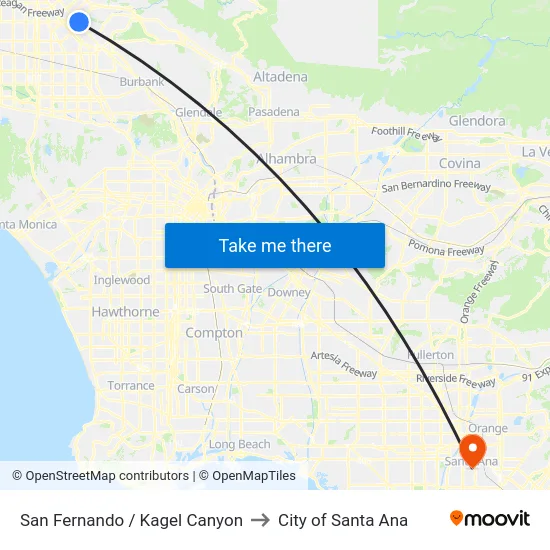 San Fernando / Kagel Canyon to City of Santa Ana map