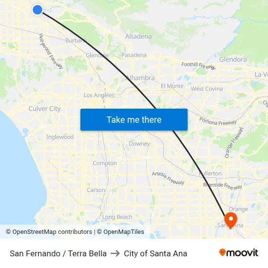 San Fernando / Terra Bella to City of Santa Ana map