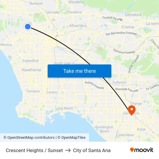 Crescent Heights / Sunset to City of Santa Ana map