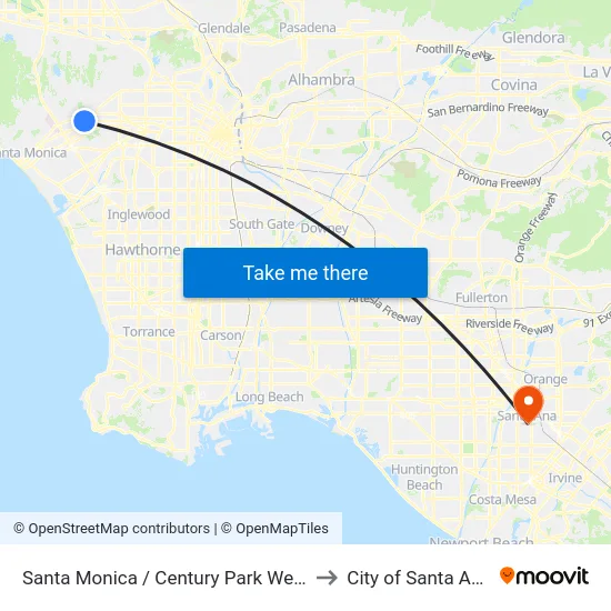 Santa Monica / Century Park West to City of Santa Ana map