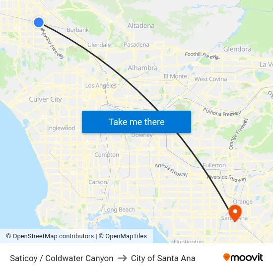 Saticoy / Coldwater Canyon to City of Santa Ana map