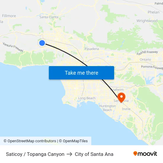 Saticoy / Topanga Canyon to City of Santa Ana map