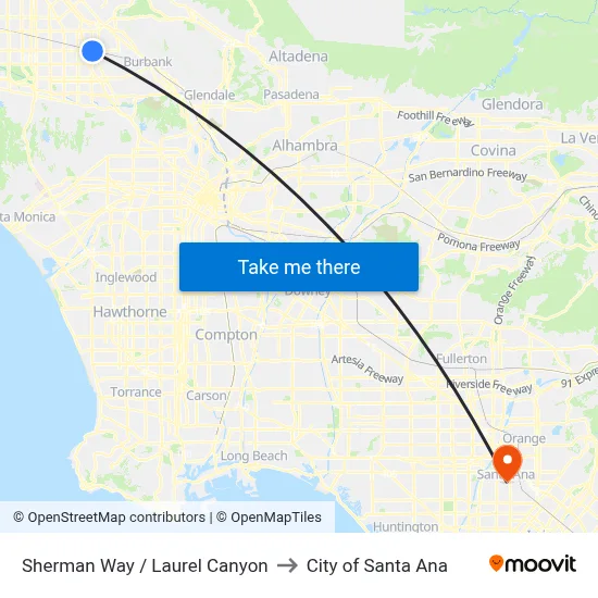 Sherman Way / Laurel Canyon to City of Santa Ana map