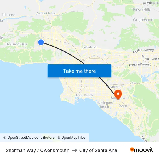 Sherman Way / Owensmouth to City of Santa Ana map