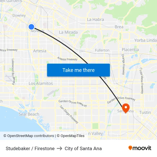 Studebaker / Firestone to City of Santa Ana map