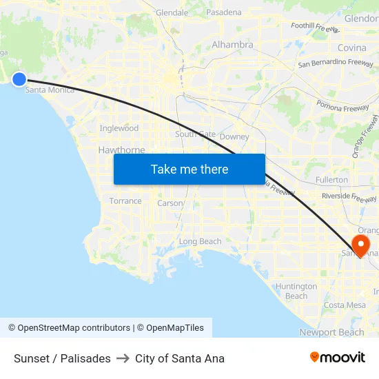 Sunset / Palisades to City of Santa Ana map