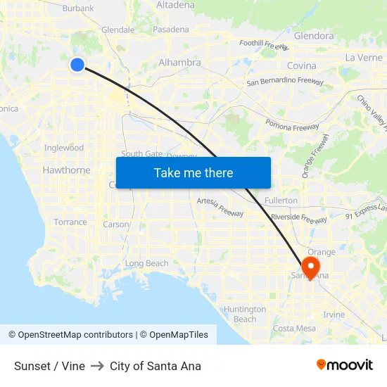Sunset / Vine to City of Santa Ana map