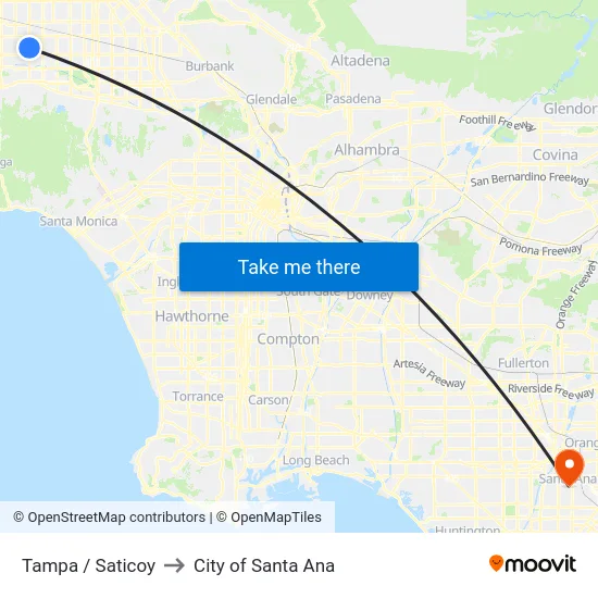 Tampa / Saticoy to City of Santa Ana map