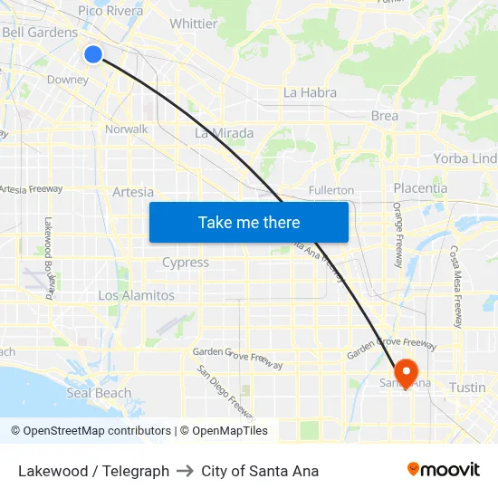Lakewood / Telegraph to City of Santa Ana map