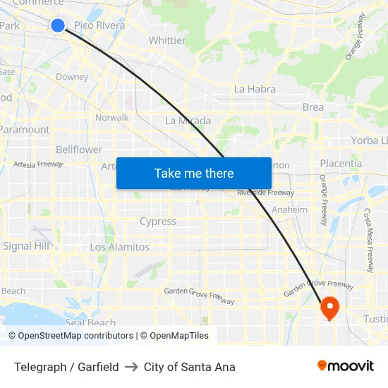 Telegraph / Garfield to City of Santa Ana map