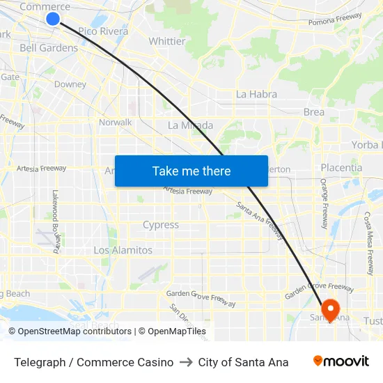 Telegraph / Commerce Casino to City of Santa Ana map