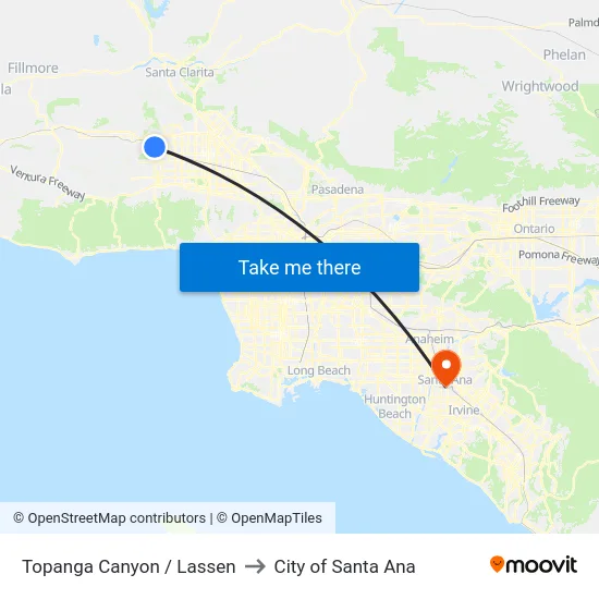 Topanga Canyon / Lassen to City of Santa Ana map