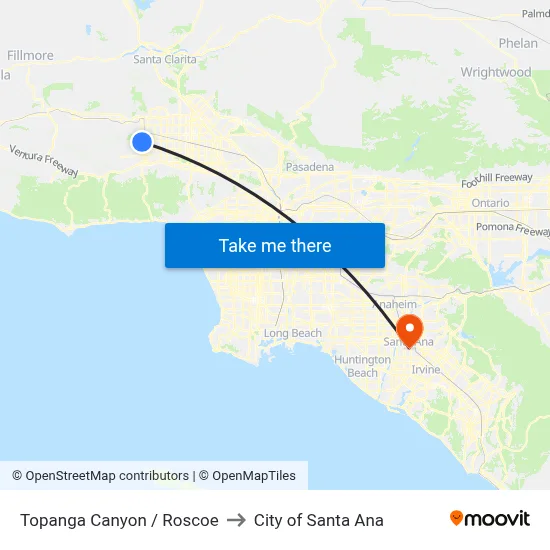 Topanga Canyon / Roscoe to City of Santa Ana map