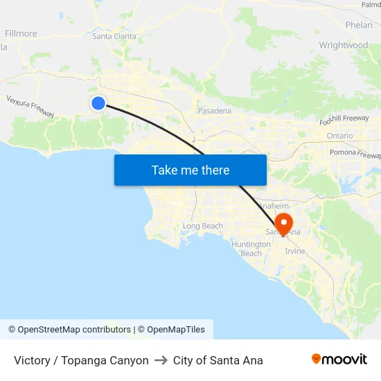 Victory / Topanga Canyon to City of Santa Ana map
