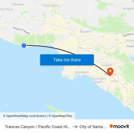 Trancas Canyon / Pacific Coast Highway to City of Santa Ana map
