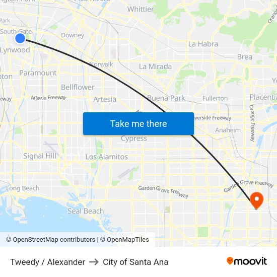 Tweedy / Alexander to City of Santa Ana map