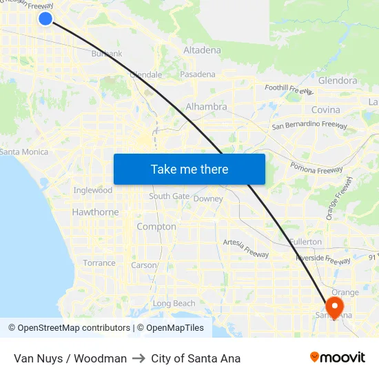 Van Nuys / Woodman to City of Santa Ana map