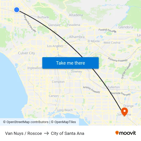 Van Nuys / Roscoe to City of Santa Ana map