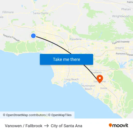 Vanowen / Fallbrook to City of Santa Ana map