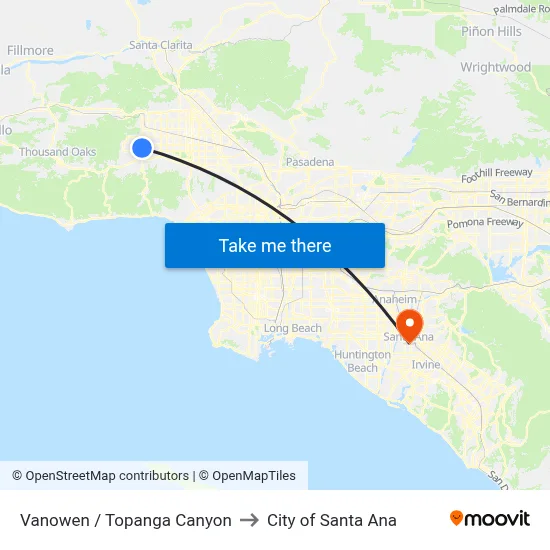 Vanowen / Topanga Canyon to City of Santa Ana map