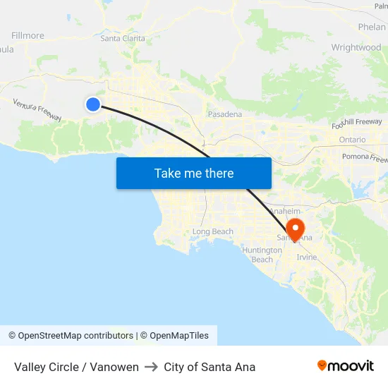 Valley Circle / Vanowen to City of Santa Ana map