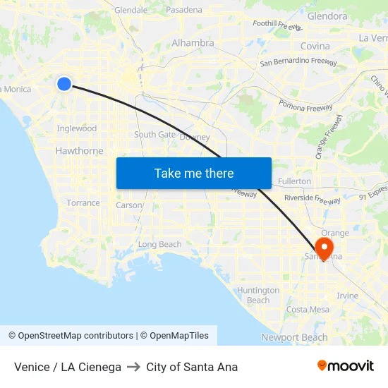 Venice / LA Cienega to City of Santa Ana map