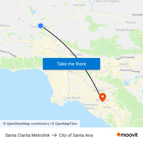 Santa Clarita Metrolink to City of Santa Ana map