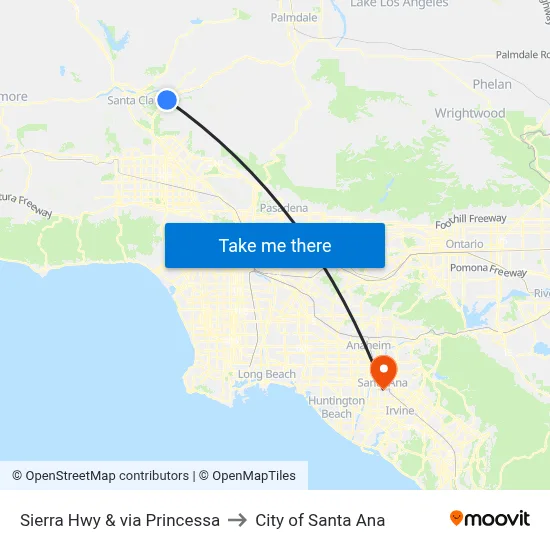 Sierra Hwy & via Princessa to City of Santa Ana map