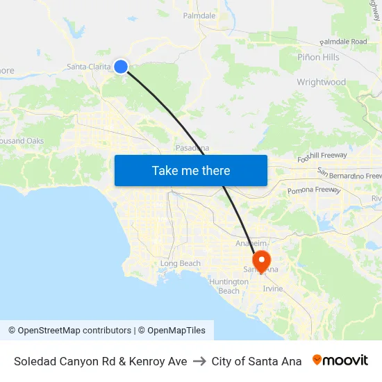 Soledad Canyon Rd & Kenroy Ave to City of Santa Ana map