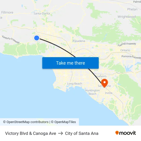 Victory Blvd & Canoga Ave to City of Santa Ana map