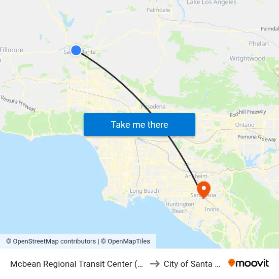 Mcbean Regional Transit Center (Mrtc) to City of Santa Ana map