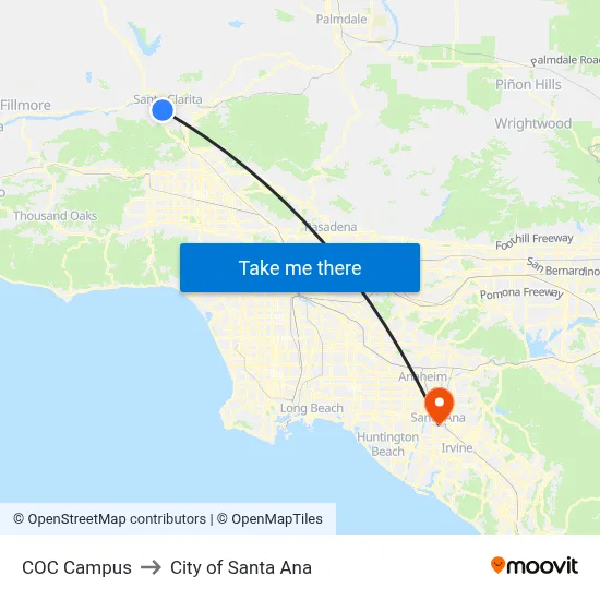 COC Campus to City of Santa Ana map