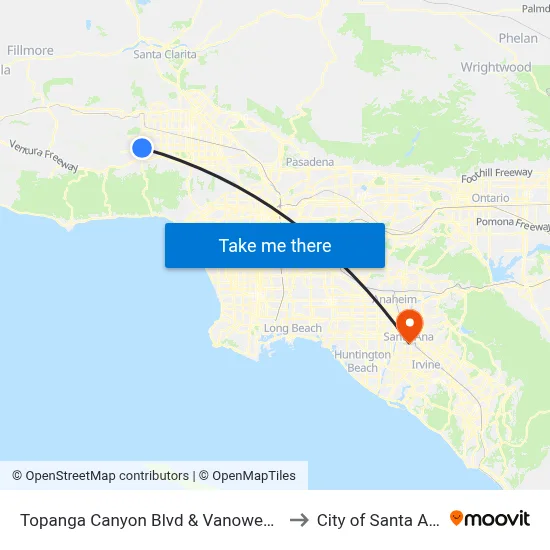 Topanga Canyon Blvd & Vanowen St to City of Santa Ana map