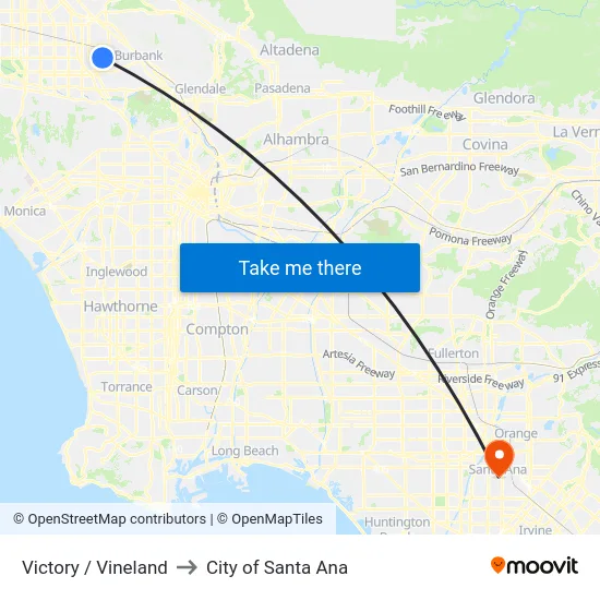 Victory / Vineland to City of Santa Ana map