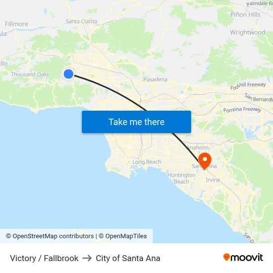 Victory / Fallbrook to City of Santa Ana map