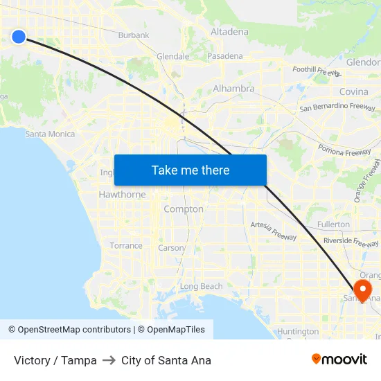 Victory / Tampa to City of Santa Ana map