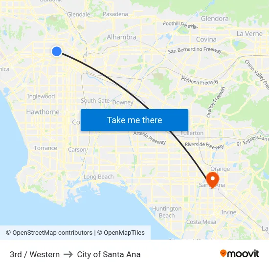 3rd / Western to City of Santa Ana map