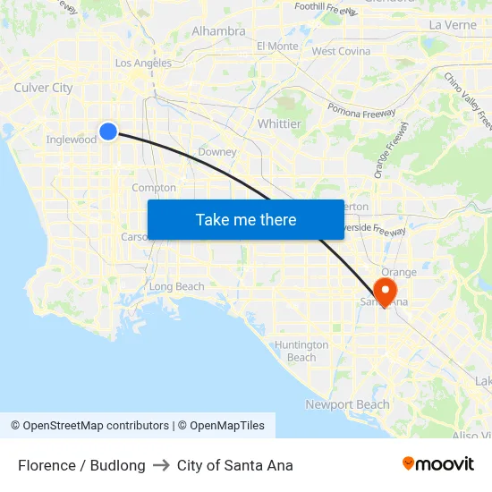 Florence / Budlong to City of Santa Ana map