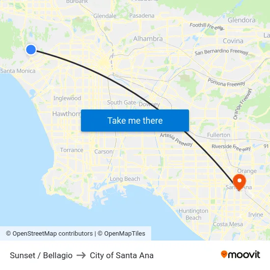 Sunset / Bellagio to City of Santa Ana map