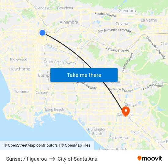 Sunset / Figueroa to City of Santa Ana map