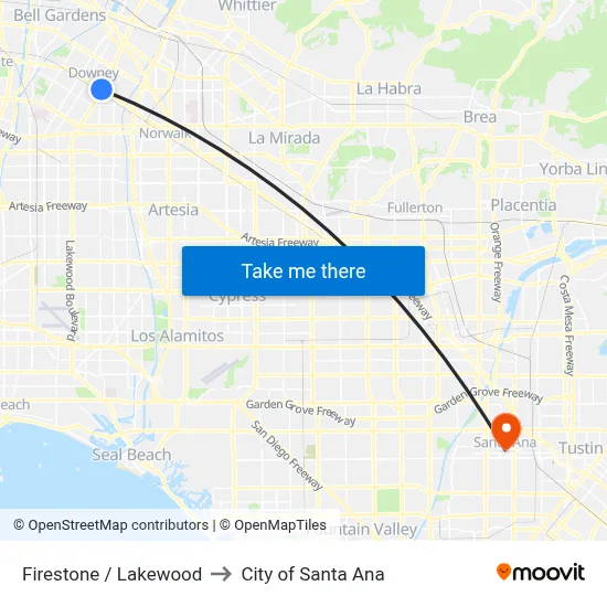 Firestone / Lakewood to City of Santa Ana map