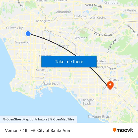 Vernon / 4th to City of Santa Ana map
