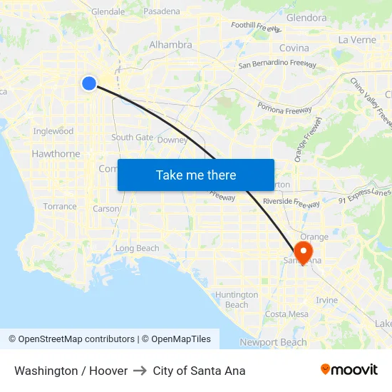 Washington / Hoover to City of Santa Ana map