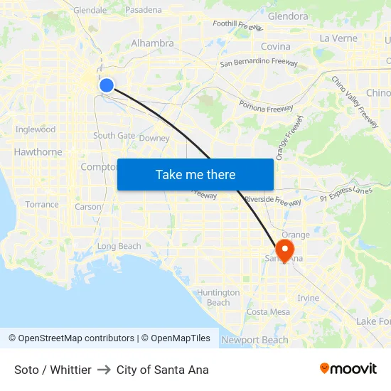 Soto / Whittier to City of Santa Ana map