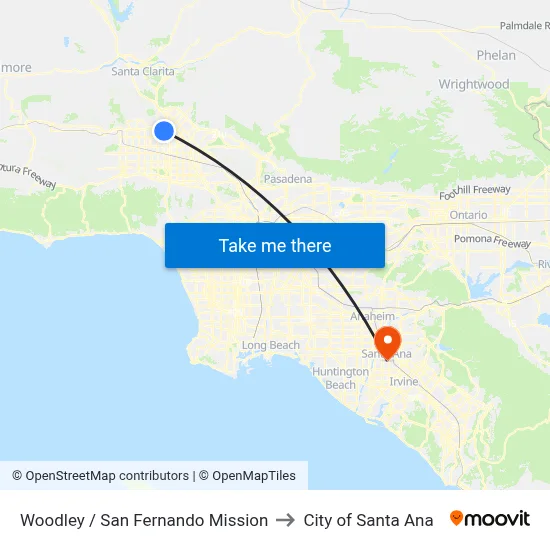Woodley / San Fernando Mission to City of Santa Ana map