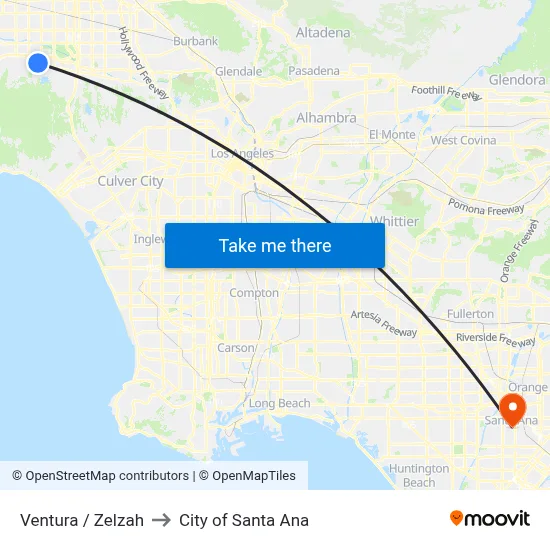 Ventura / Zelzah to City of Santa Ana map